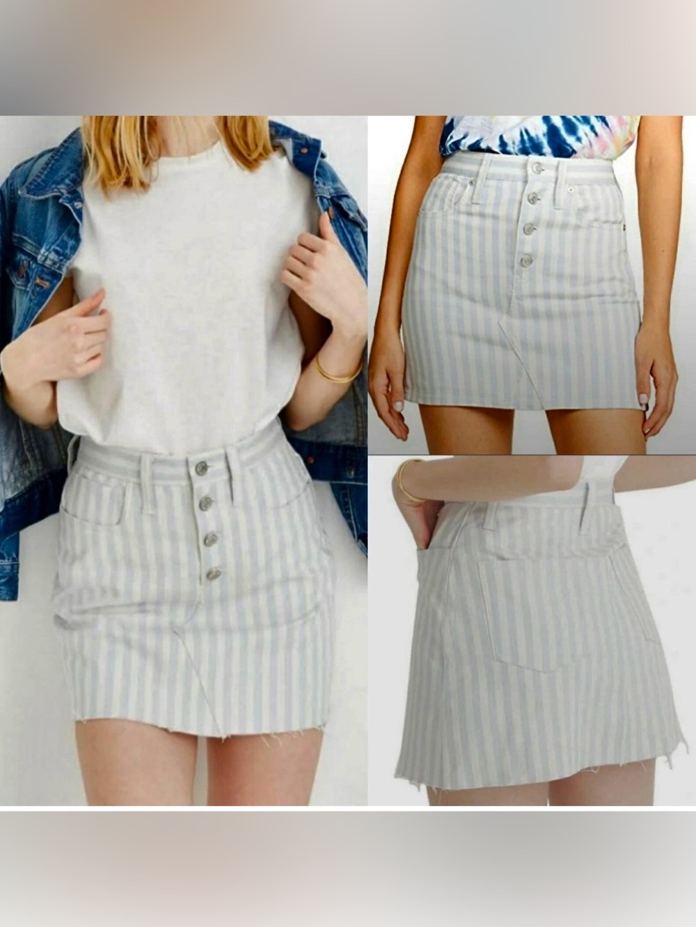 Madewell Stretch A-Line Pompano Striped Button-Front Mini Skirt Women’s Size 28